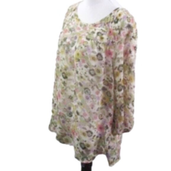 Lc Lauren Conrad Sheer Floral 3/4 Sleeve Blouse Size Large - Picture 3 of 6